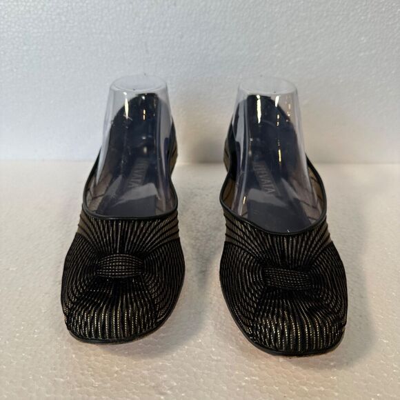 Prevata Mesh Womens 9 Shoes Black Gold Slip On Made in Italy 1-1/4 Platform Heel - Picture 3 of 11